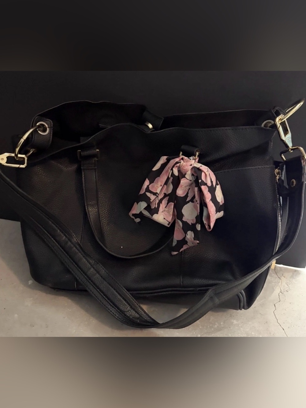 Steve Madden Black Faux Leather Tote Bag With Scarf